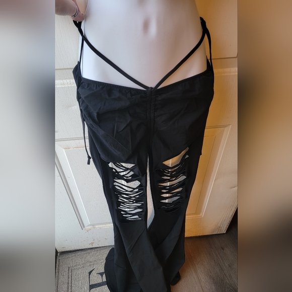 Dolls Kill Pants - Darker Wavs Distressed V Cut Bell Bottoms Wide Flare Size Large BNWT